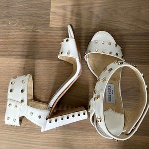 Jimmy Choo Veto Chalk Gold Studded Sandals